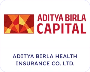 Aditya Birla Capital logo with geometric sunburst design and full name 'Aditya Birla Health Insurance Co. Ltd